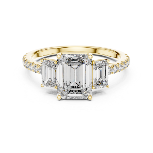 Emerald Cut Three Stone Diamond Ring | Classic Luxury Style