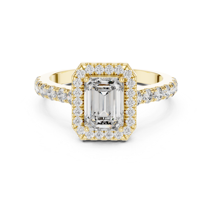 Emerald Cut Diamond Halo Ring with Pave Band | Iced to Perfection