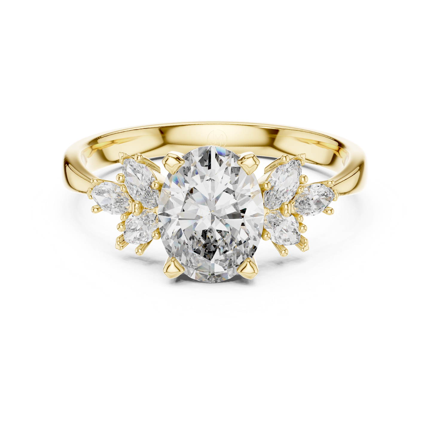 Ovaler Diamantring mit floralen Seitensteinen | 18 Karat Gold