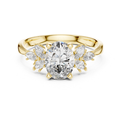 Ovaler Diamantring mit floralen Seitensteinen | 18 Karat Gold