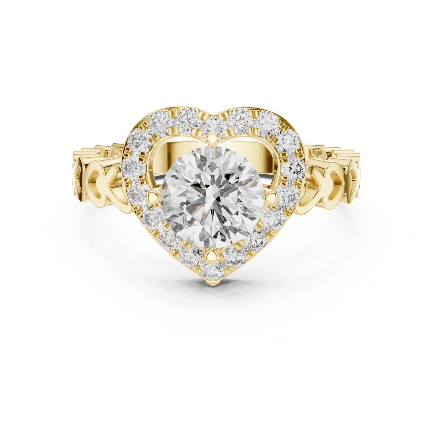 Round Diamond Ring with Heart Inspired Halo Design | Love in Bloom