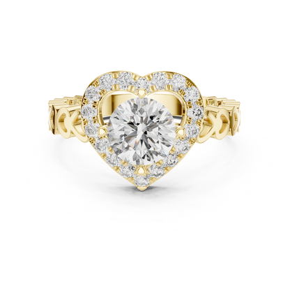 Round Diamond Ring with Heart Inspired Halo Design | Love in Bloom