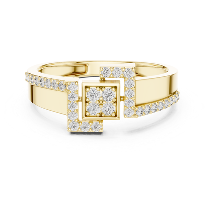 Round Diamond Geometric Square Ring | Modern Luxury Style