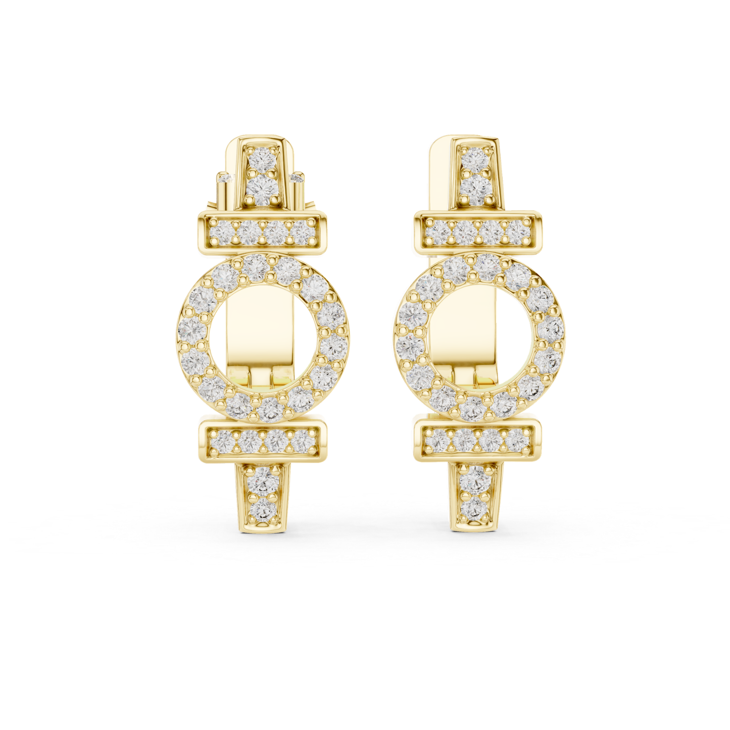 Geometric Circle Diamond Drop Earrings | Modern Gold Luxury