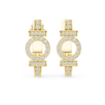 Geometric Circle Diamond Drop Earrings | Modern Gold Luxury