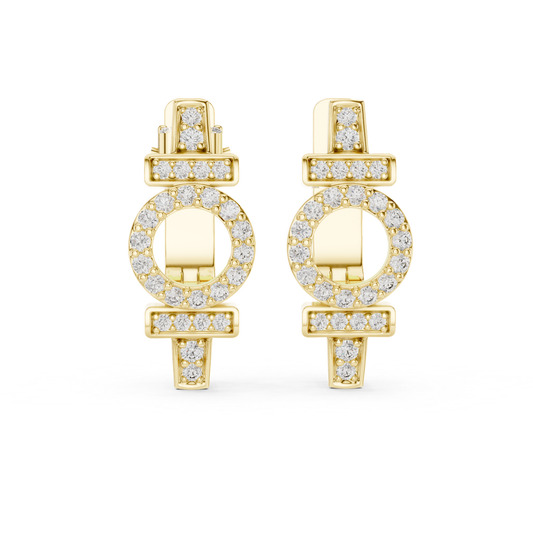 Geometric Circle Diamond Drop Earrings | Modern Gold Luxury