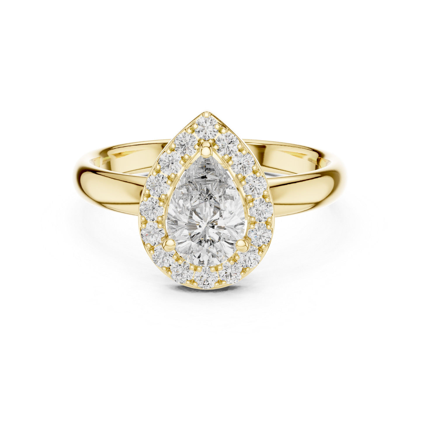 Pear Shape Halo Diamond Ring With Round Accent Stones | 18K