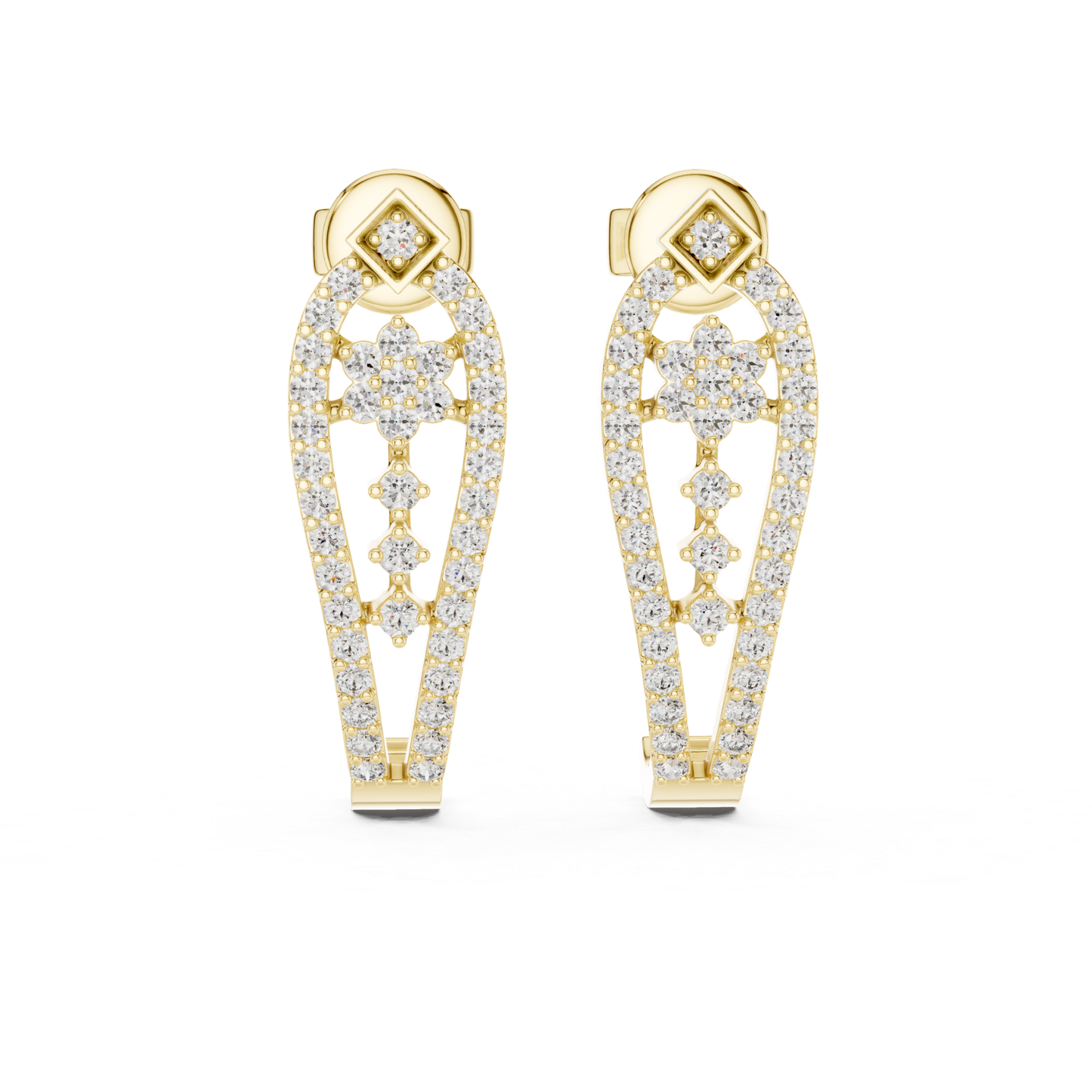 Floral Geometric Diamond Drop Earrings | Openwork Luxury Design