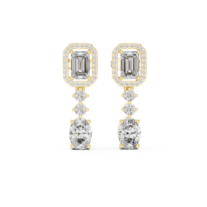 Emerald Cut Halo Drop Diamond Earrings | Luxury Dangle Style