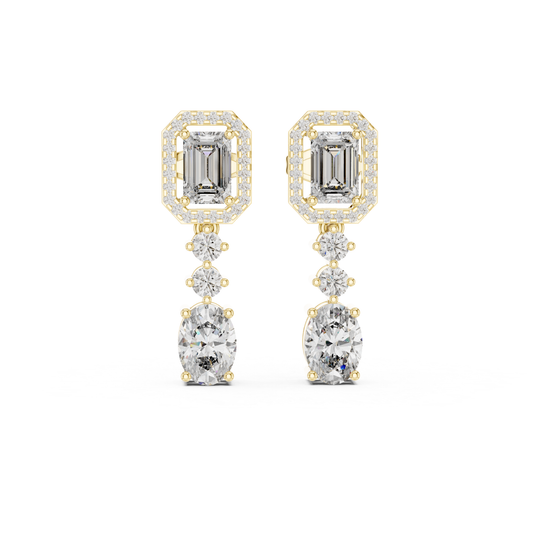 Emerald Cut Halo Drop Diamond Earrings | Luxury Dangle Style