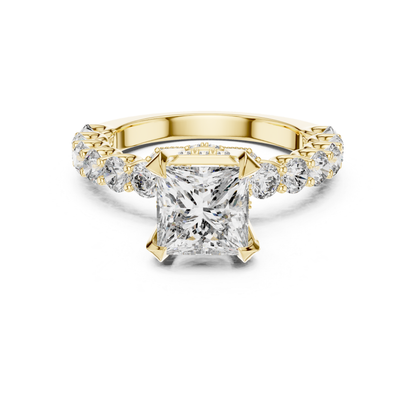 Princess Cut Diamond Ring with Pave Band | Royal Reign of Brilliance