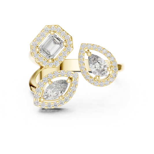 Triple Diamond Open Wrap Ring | Luxury Designer Statement Style