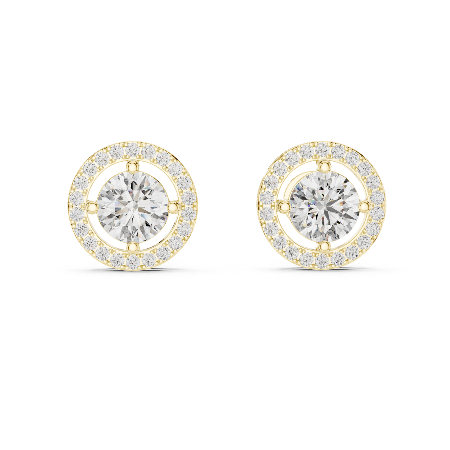 Runde Diamant-Halo-Ohrstecker | Krappenfassung 18K Gold