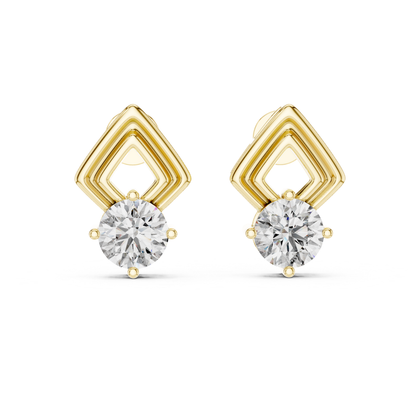 Round Diamond Geometric Stud Earrings | Prong Set 18K Gold