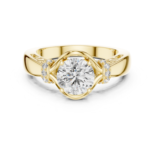 Round Cut Diamond Ring with Sculpted Accent Design | Wearable Art