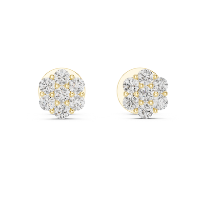 Round Diamond Cluster Stud Earrings with Prong Setting | 18K