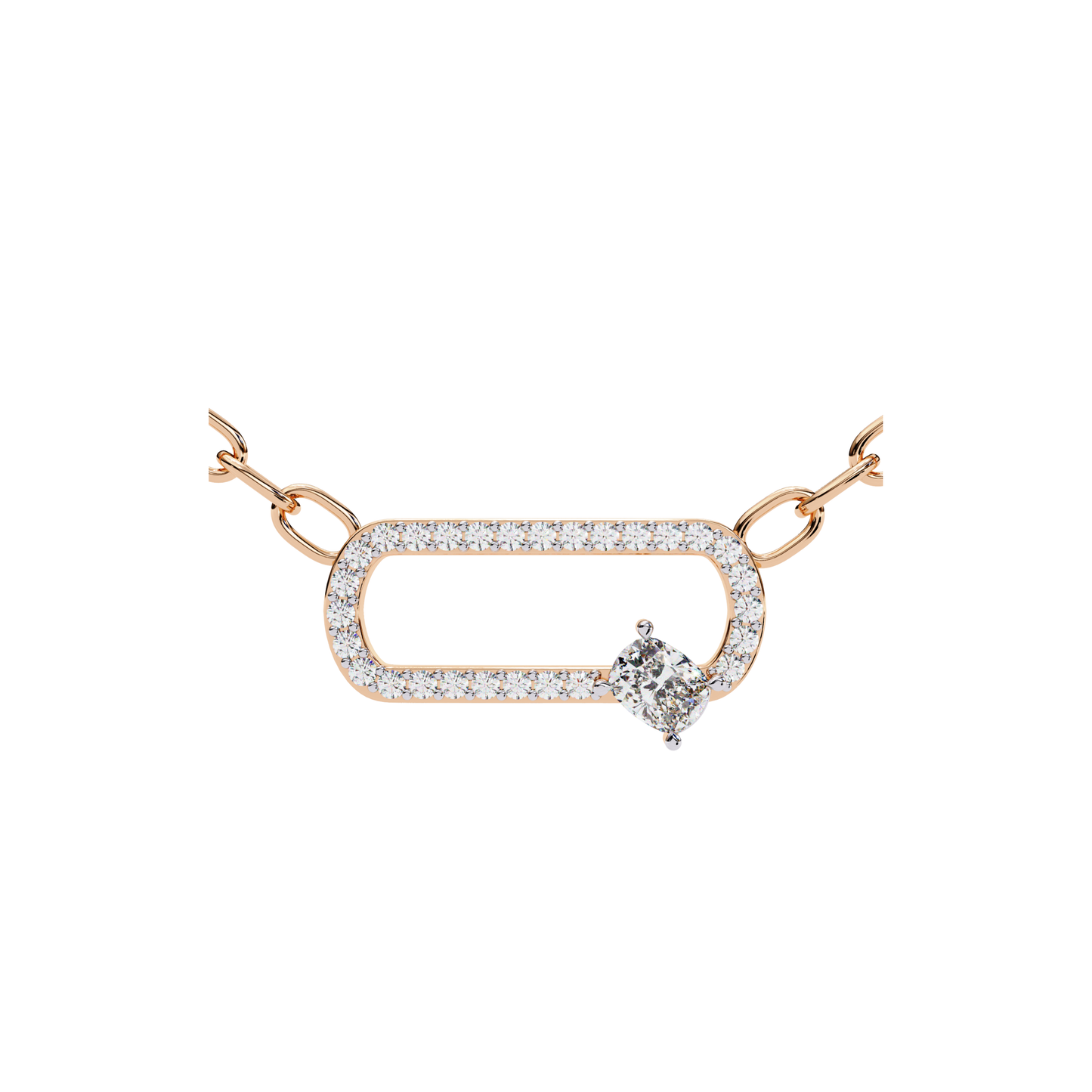 Cushion Cut Lab Grown Diamond Link Pendant With Chain | 18K