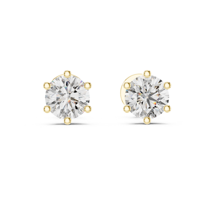 Round Diamond Stud Earrings | Timeless Brilliance in Six Prong Setting