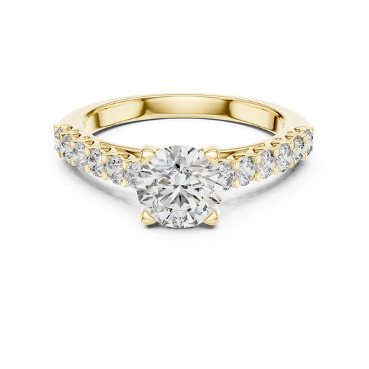 Round Cut Diamond Ring with Pave Side Stones | Brilliance Amplified