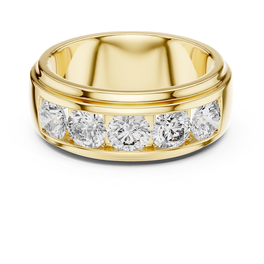 Round Cut Diamond Men's Band Ring | Luxury Gold Wedding Style