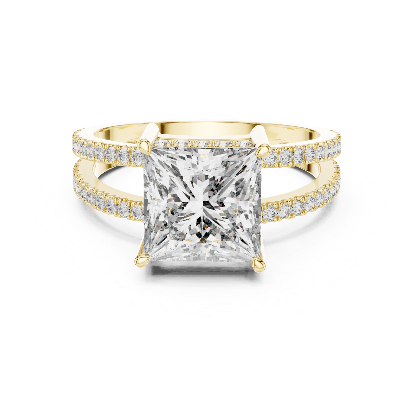 Princess Cut Split Shank Diamond Ring | Luxury Gold Style