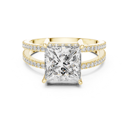 Princess Cut Split Shank Diamond Ring | Luxury Gold Style