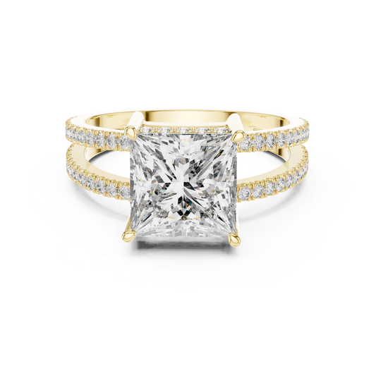 Princess Cut Split Shank Diamond Ring | Luxury Gold Style