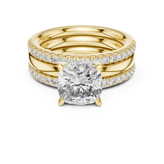 Cushion Cut Diamond Bridal Ring Set | Luxury Gold Wedding Style