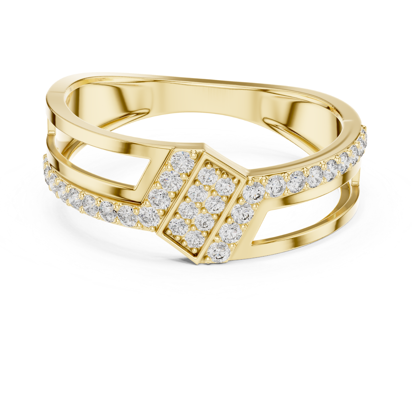 Luxury Geometric Diamond Open Ring | Modern White Gold Style