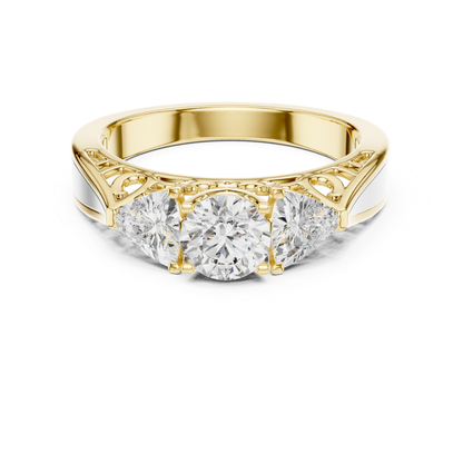 Runder Diamant-Ring mit drei Steinen | Drei Steine, eine Liebe