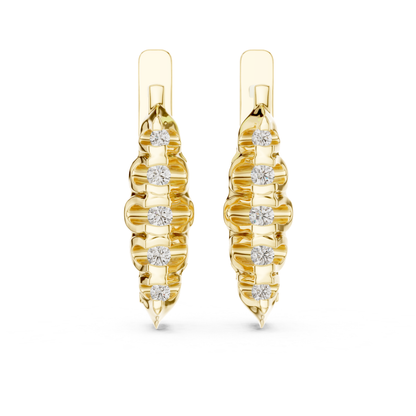 Ribbed Diamond Hoop Earrings with Round Brilliance | Modern Gold Elegance