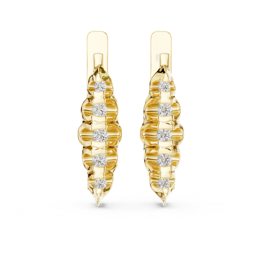 Ribbed Diamond Hoop Earrings with Round Brilliance | Modern Gold Elegance