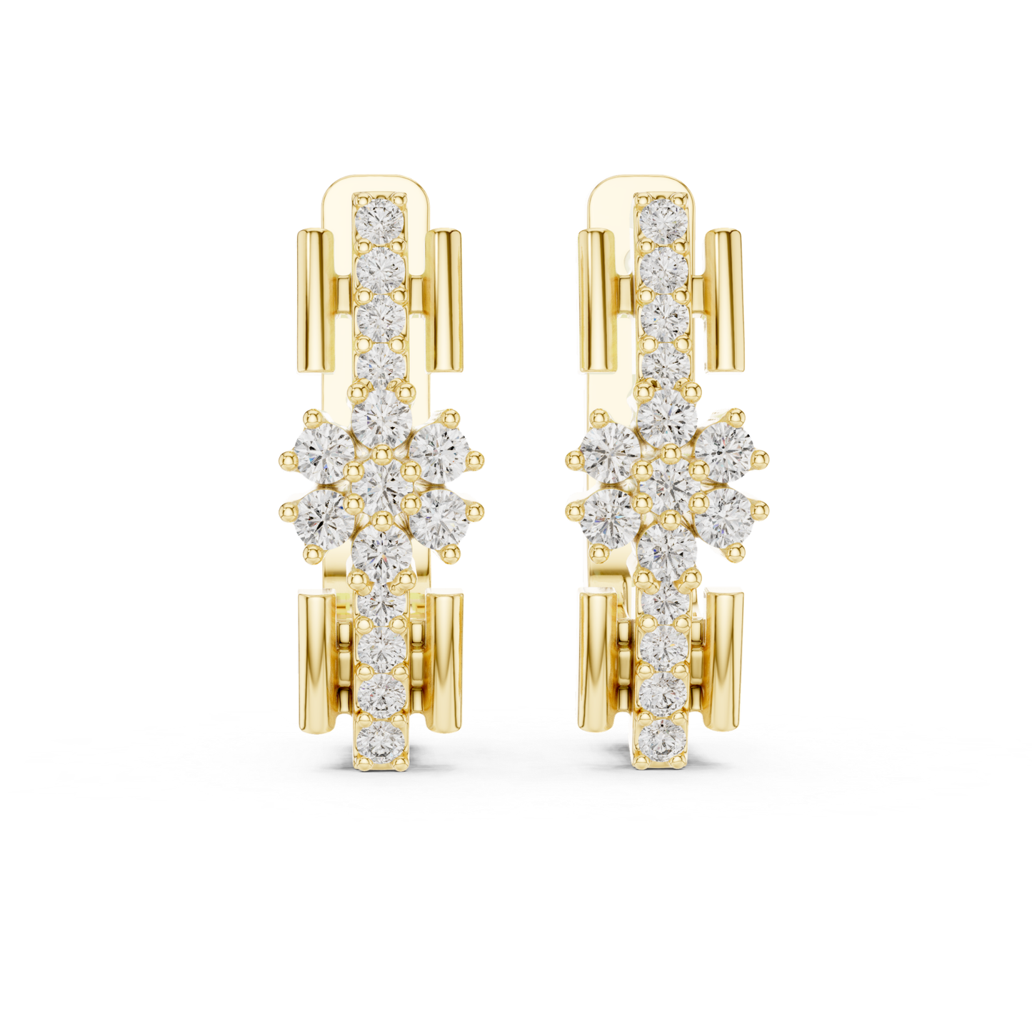 Floral Diamond Hoop Earrings with Round Brilliant Accent | Modern Luxury