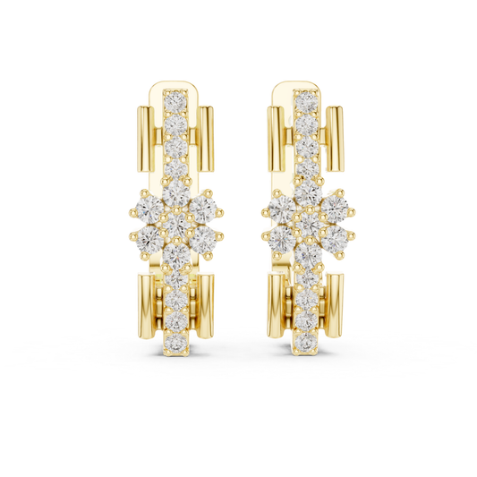 Floral Diamond Hoop Earrings with Round Brilliant Accent | Modern Luxury