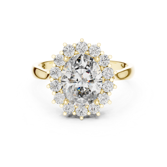 Oval Cut Halo Diamond Rings | Luxury Yellow Gold Statement Style