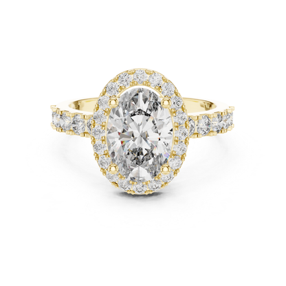 Oval Shape Halo Diamond Ring With Side Round Diamonds | 18K