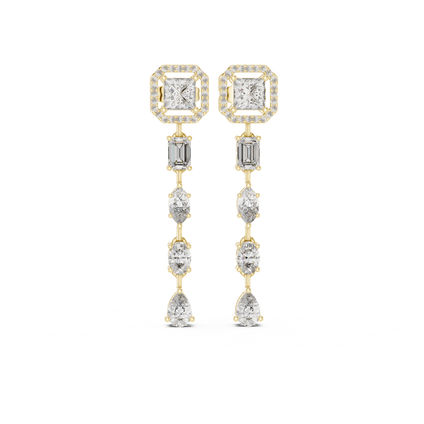 Princess Cut Halo Diamond Drop Earrings | Luxury Statement Style