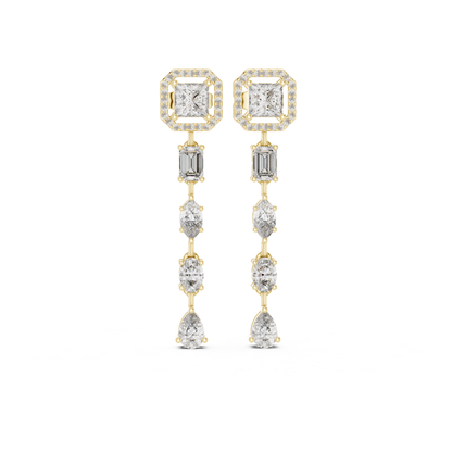 Princess Cut Halo Diamond Drop Earrings | Luxury Statement Style