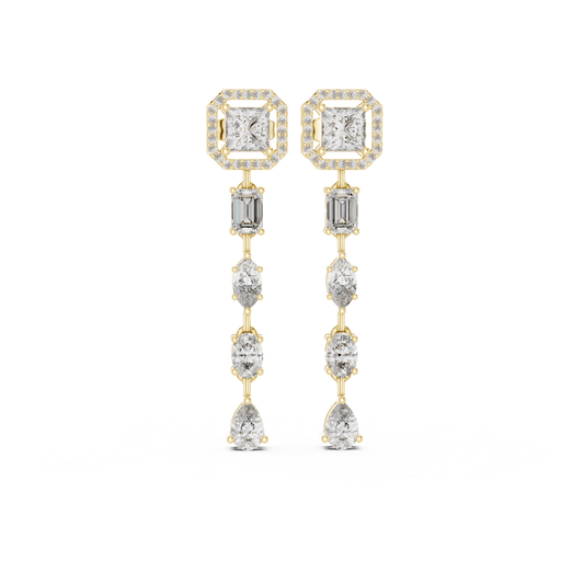 Princess Cut Halo Diamond Drop Earrings | Luxury Statement Style