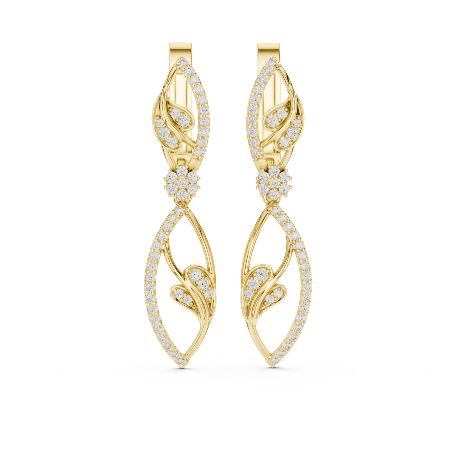 Floral Leaf Diamond Drop Earrings | Elegant Nature Inspired Luxury