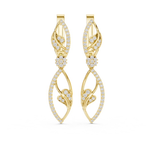 Floral Leaf Diamond Drop Earrings | Elegant Nature Inspired Luxury