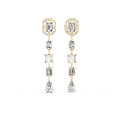 Emerald Cut Multi Shape Diamond Drop Earrings | Luxury Statement Style