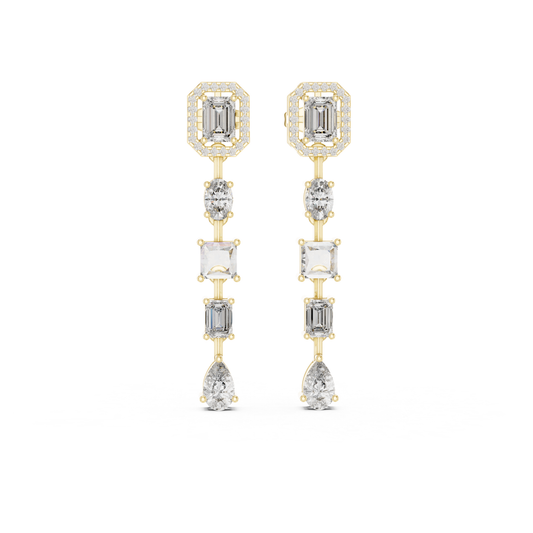 Emerald Cut Multi Shape Diamond Drop Earrings | Luxury Statement Style