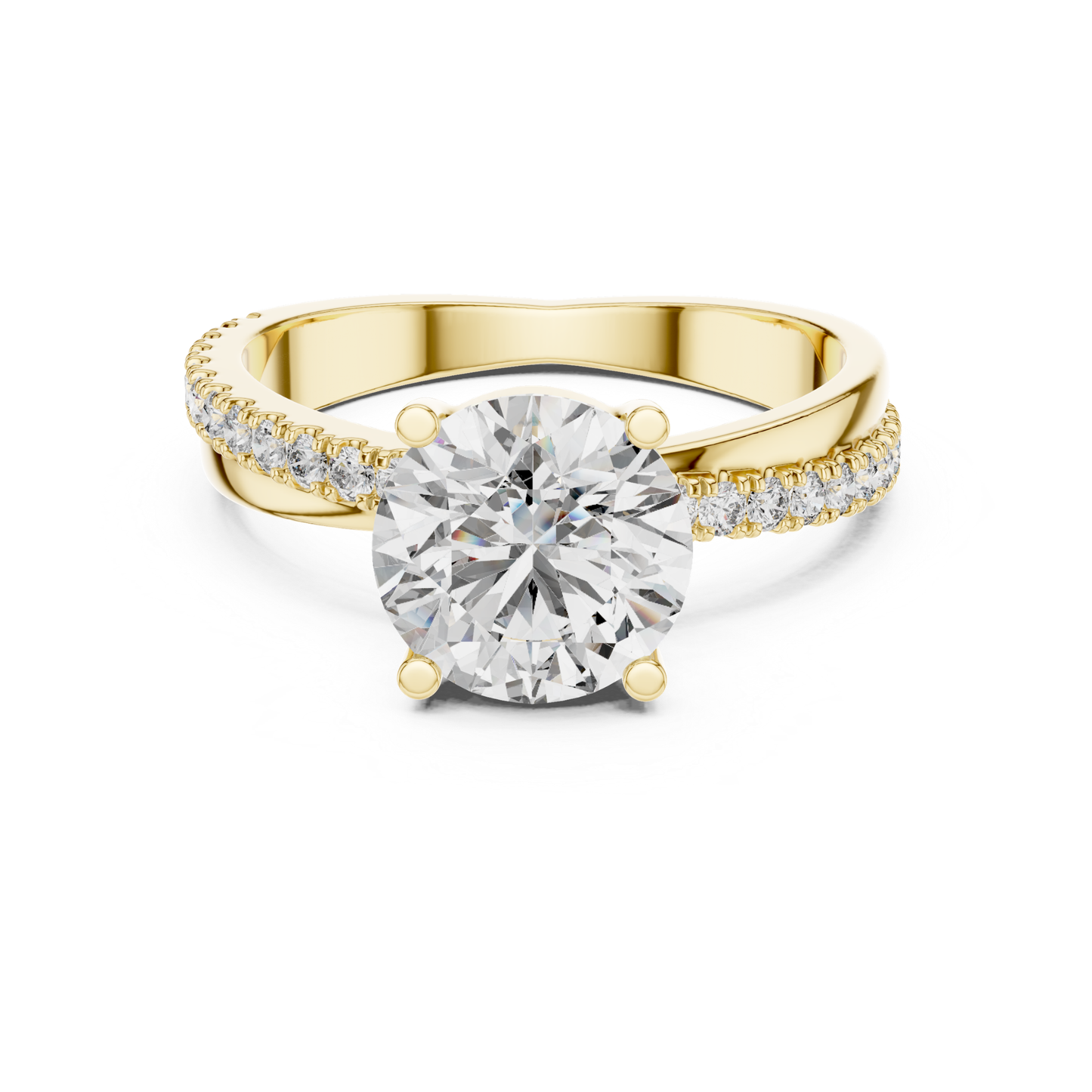 Round Brilliant Solitaire Diamond Ring with Pave Band | Timeless Luxury