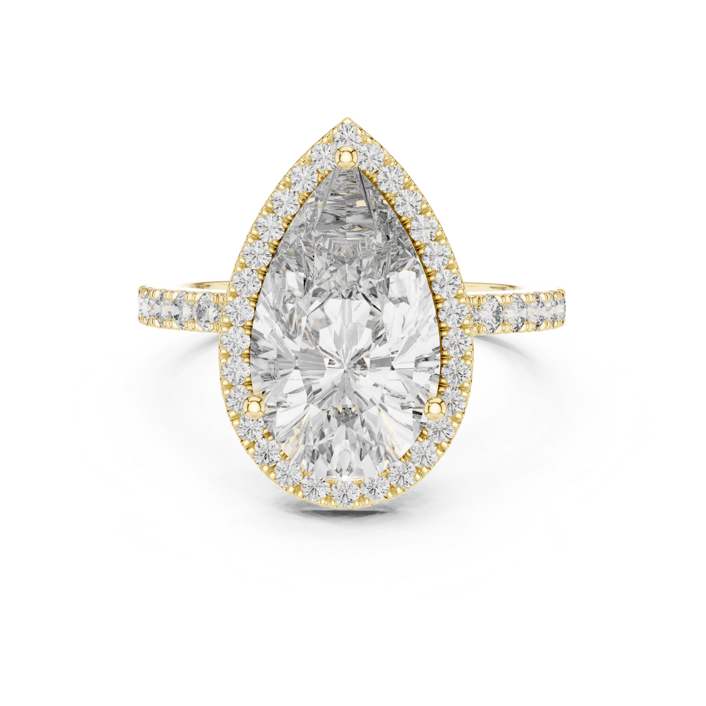 Pear Cut Diamond Halo Ring with Pave Band | Teardrops of Brilliance