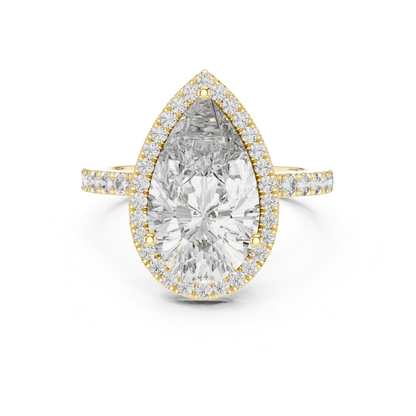 Pear Cut Diamond Halo Ring with Pave Band | Teardrops of Brilliance