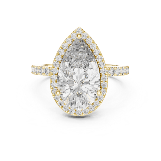 Pear Cut Diamond Halo Ring with Pave Band | Teardrops of Brilliance