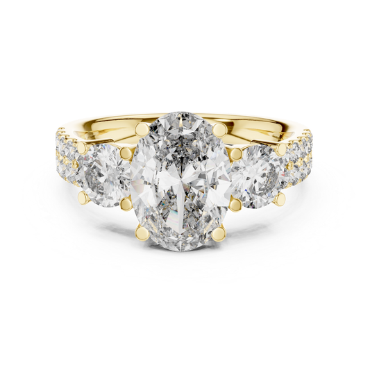 Oval Cut Three Stone Diamond Ring | Luxury Gold Engagement Style