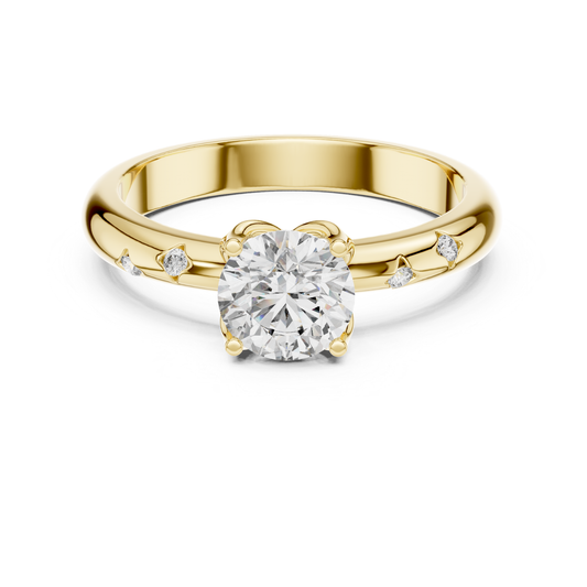 Round Cut Diamond Engagement Ring | Minimal Gold Luxury Style