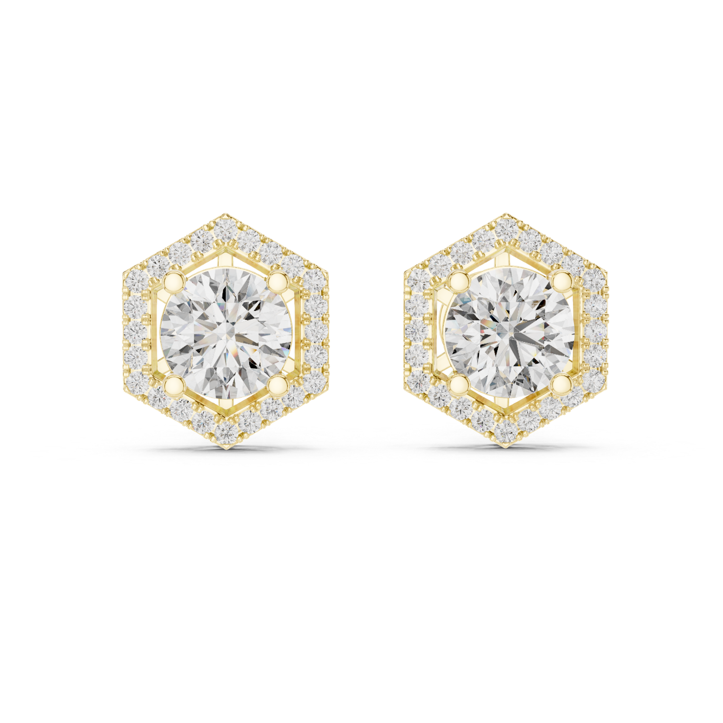 Runde Diamant-Halo-Ohrstecker | Geometrische Brillanz in edlem Gold
